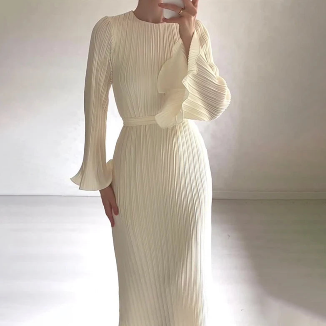 Damen Maxikleid mit Falten und Rüschensaum | Amelina