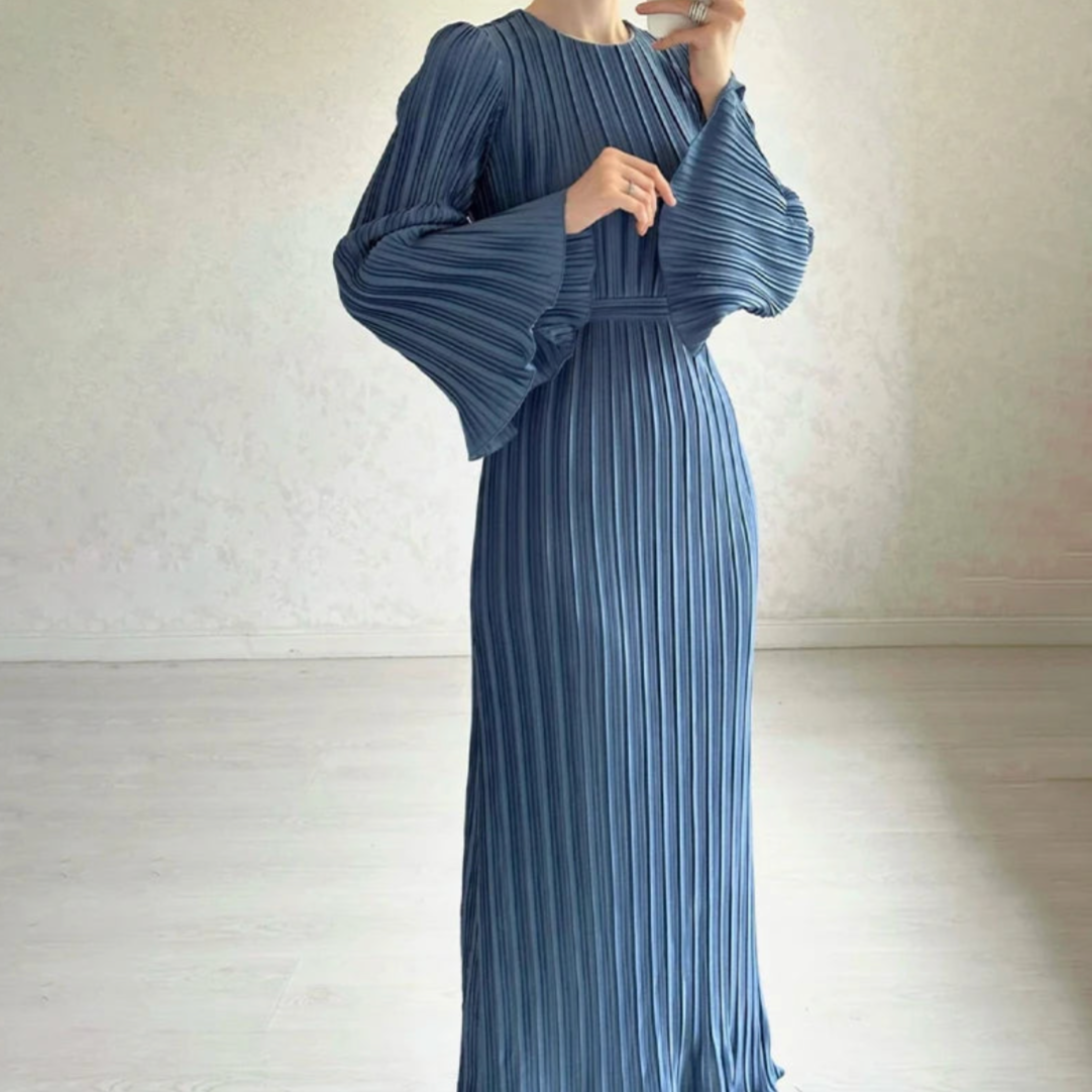 Damen Maxikleid mit Falten und Rüschensaum | Amelina