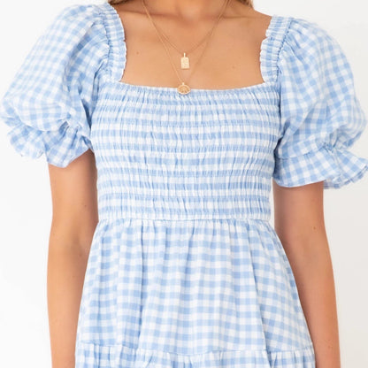 Damen Gingham Midi Kleid mit Smocked Oberteil | Elinor