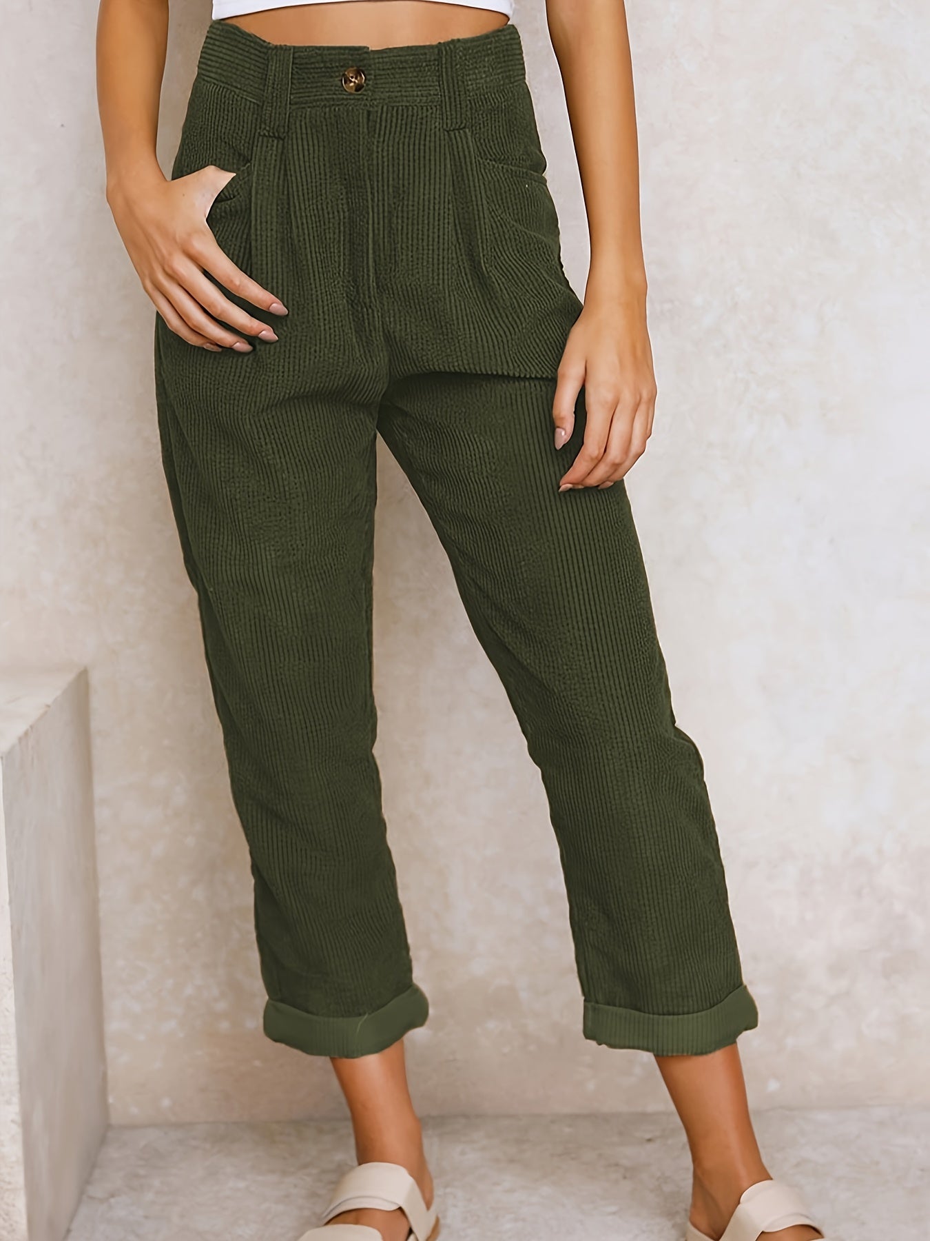 Hochtaillierte Cord Tapered Hose für Damen | Elora