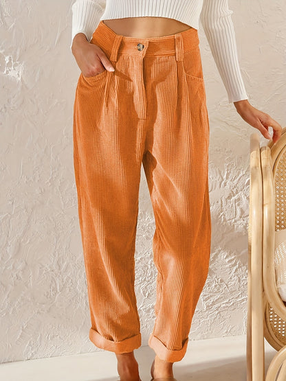 Hochtaillierte Cord Tapered Hose für Damen | Elora