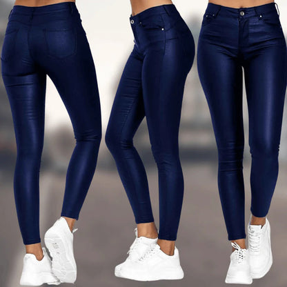 Damen PU-Lederhose mit hohem Bund und Taschen | Bathilde