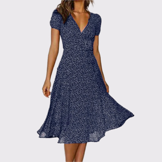 Damen Kurzärmliges V-Ausschnitt Blumenkleid | Marietta
