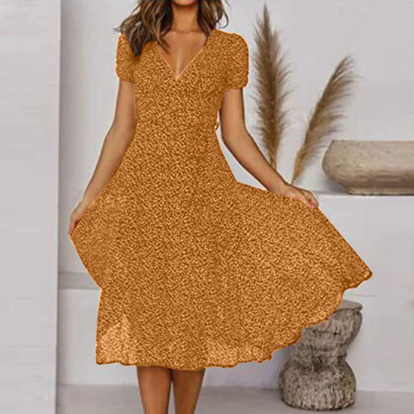 Damen Kurzärmliges V-Ausschnitt Blumenkleid | Marietta