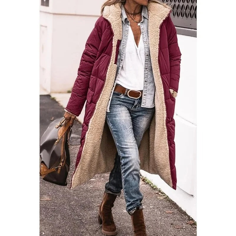 Langärmliger Sherpa-Futter Puffer-Mantel für Damen | Lenja