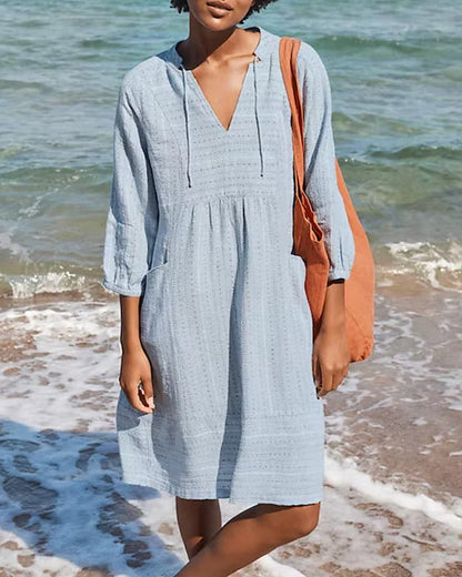Damen Strand Tunika Kleid mit V-Ausschnitt und Taschen | Carissa