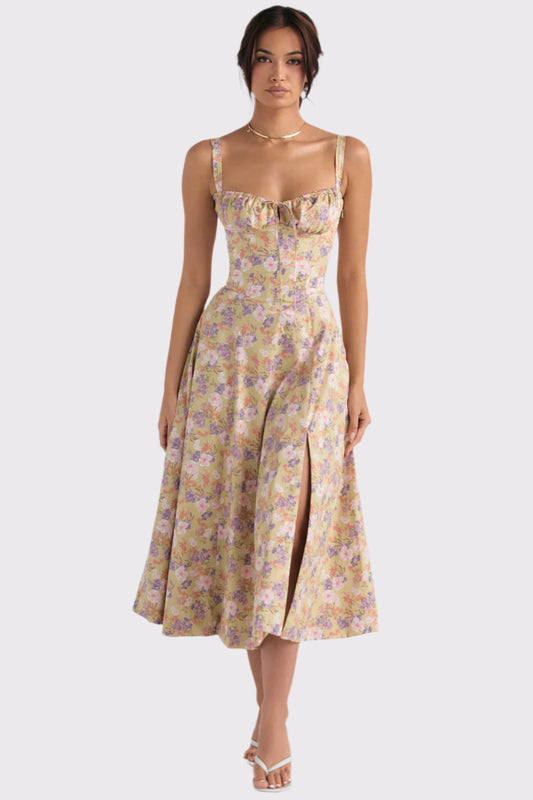 Midi Bustierkleid mit Korsett-Oberteil und Blumenmuster | Selina