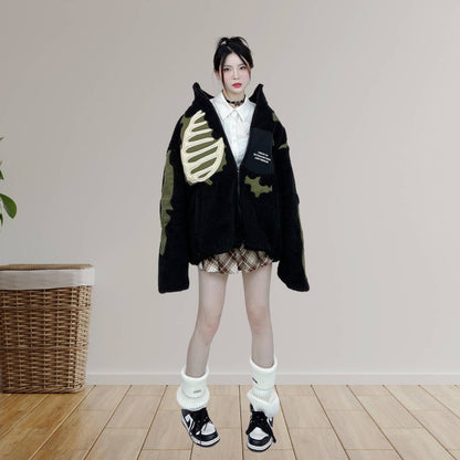 Unisex Skeleton Fleece Jacke – Auffällige Streetwear im Alternative Style