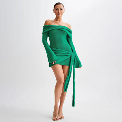 Damen Off-Shoulder Mini Kleid mit Knoten-Detail | Lenora