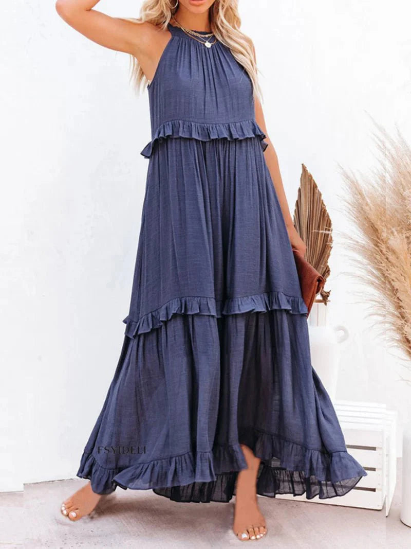 Damen Maxikleid mit Rüschenshirt und Taschen | Tarella