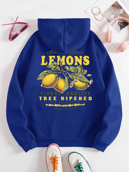 Lemons Hoodie – Unisex Kapuzenpullover mit Fruit-Print im Retro-Stil