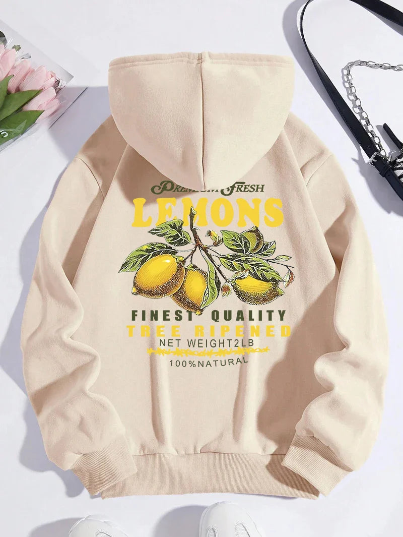 Lemons Hoodie – Unisex Kapuzenpullover mit Fruit-Print im Retro-Stil