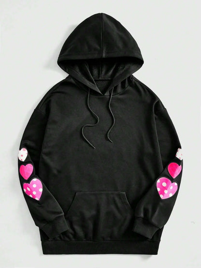 This Way Hoodie – Schwarzer Unisex Kapuzenpullover mit Rosa Cartoon-Print