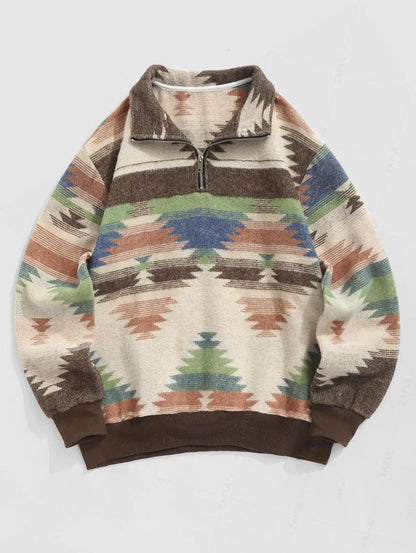 Retro Strickpullover – Warmer Unisex Pullover mit Aztekenmuster