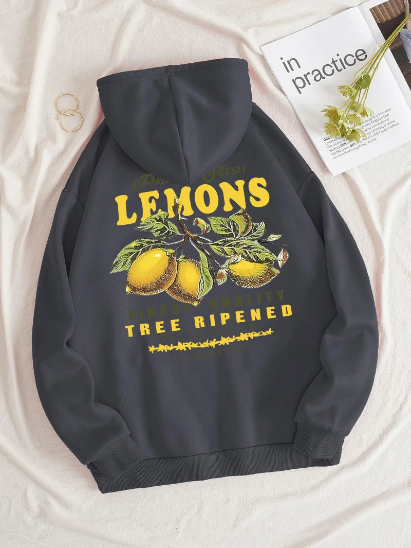 Lemons Hoodie – Unisex Kapuzenpullover mit Fruit-Print im Retro-Stil