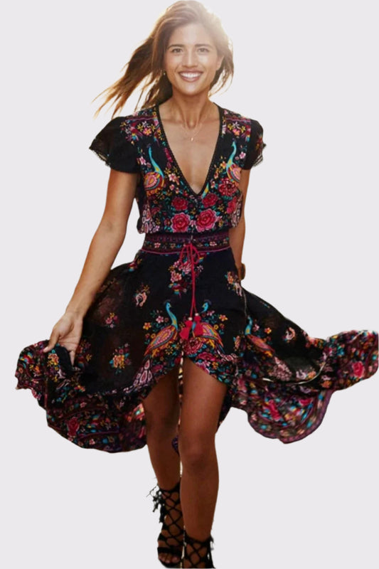 Damen Boho Blumenkleid mit V-Ausschnitt | Yelina