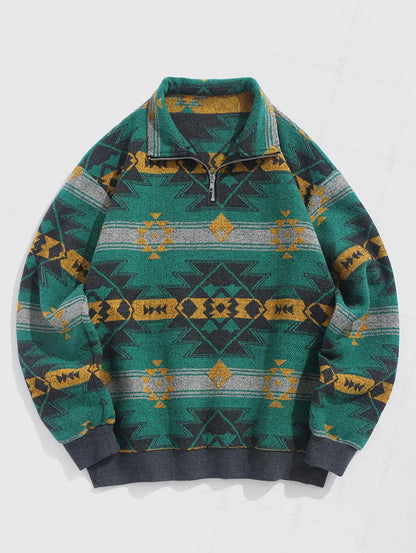 Retro Strickpullover – Warmer Unisex Pullover mit Aztekenmuster