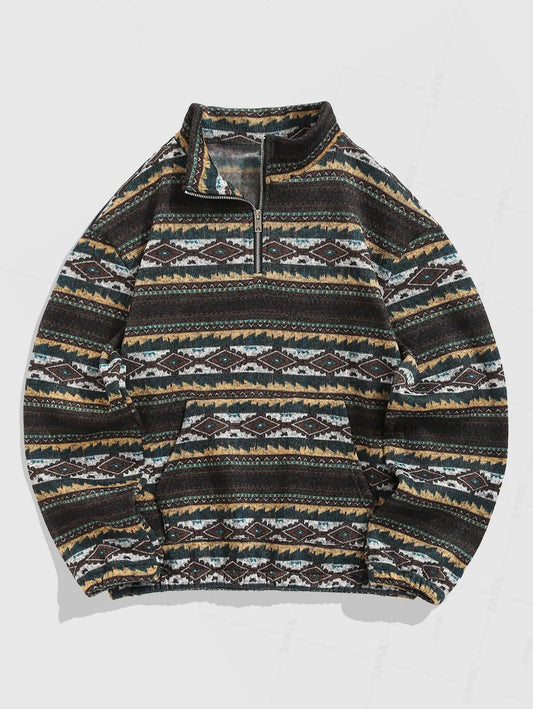 Retro Strickpullover – Warmer Unisex Pullover mit Aztekenmuster
