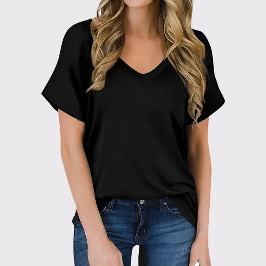 Damen Basic V-Ausschnitt T-Shirt aus Polyester | Nilva